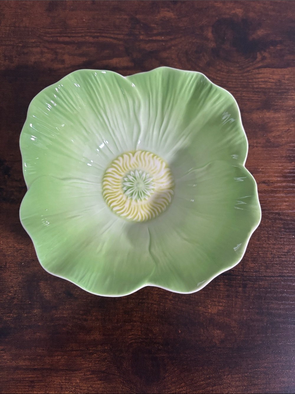 Pier 1 Imports Hand Painted Figural Green Poppy Flower Bowl Botanical